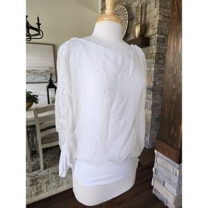Made in Italy White 100% Silk Top Blouse Boho Preppy Large